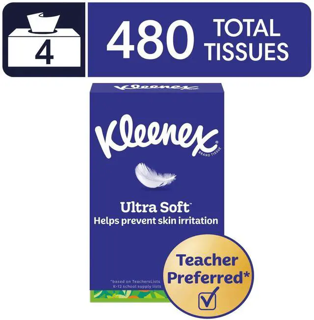 Main image of Kleenex Ultra Soft 3-Ply Flat Box Facial Tissues, 4 Pack (480 Total Tissues)