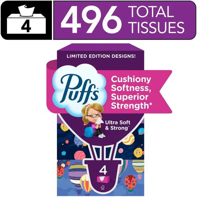 Main image of Puffs Ultra Soft Facial Tissues, Back-to-School Exclusive, 4 Rectangle Boxes, 124 Facial Tissues Per Box