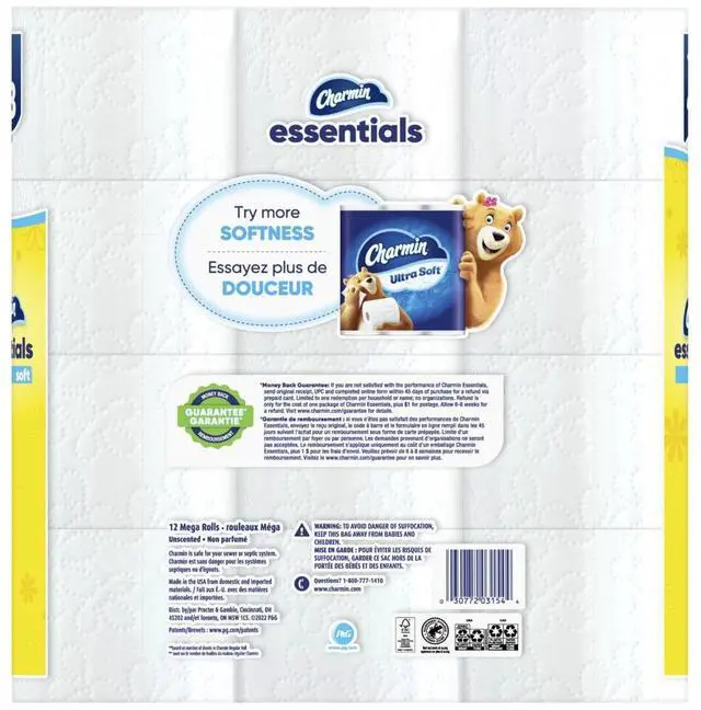 Alt view image 2 of 7 - Charmin Essentials Soft Toilet Paper 12 Mega Rolls, 330 Sheets Per Roll