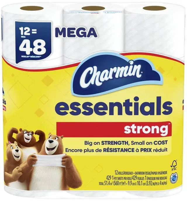 Alt view image 2 of 7 - Charmin Essentials Strong Toilet Paper 12 Mega Rolls, 429 Sheets Per Roll