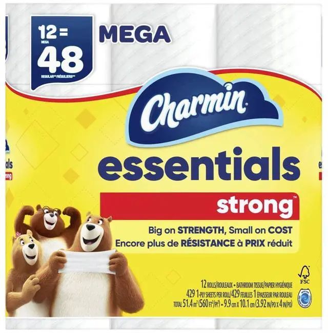 Alt view image 4 of 7 - Charmin Essentials Strong Toilet Paper 12 Mega Rolls, 429 Sheets Per Roll