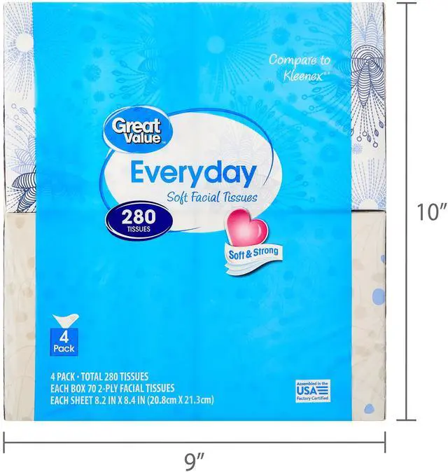 Alt view image 6 of 6 - Great Value Everyday Soft Facial Tissues, 4 Cubes, 70 Tissues per Cube, 2-Ply