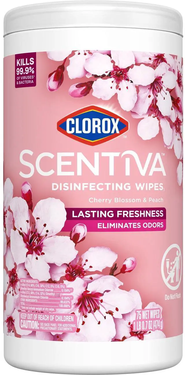Main image of Clorox Scentiva Disinfecting Wipes, Cherry Blossom and Peach, 75 Count