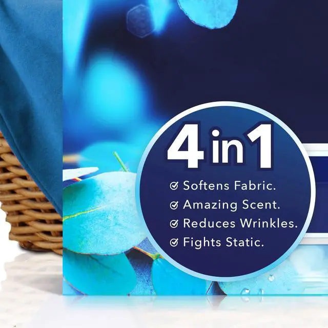 Alt view image 6 of 6 - Downy Fabric Softener Dryer Sheets, Infusions Balance Crisp Rain and Blue Eucalyptus Scent, 80 Mega Dryer Sheets