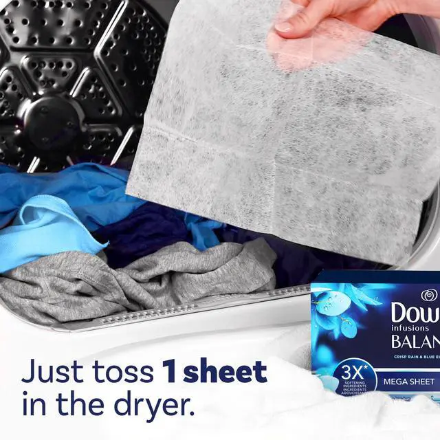 Alt view image 5 of 6 - Downy Fabric Softener Dryer Sheets, Infusions Balance Crisp Rain and Blue Eucalyptus Scent, 80 Mega Dryer Sheets