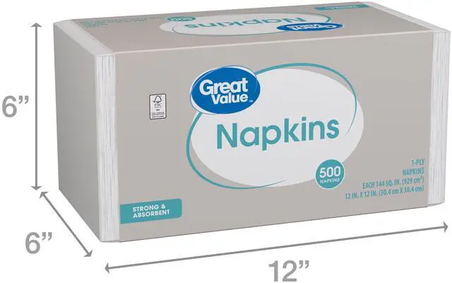 Alt view image 3 of 7 - (4 pack) Great Value White Disposable Paper Napkins, 12 in x 12 in, 500 Count