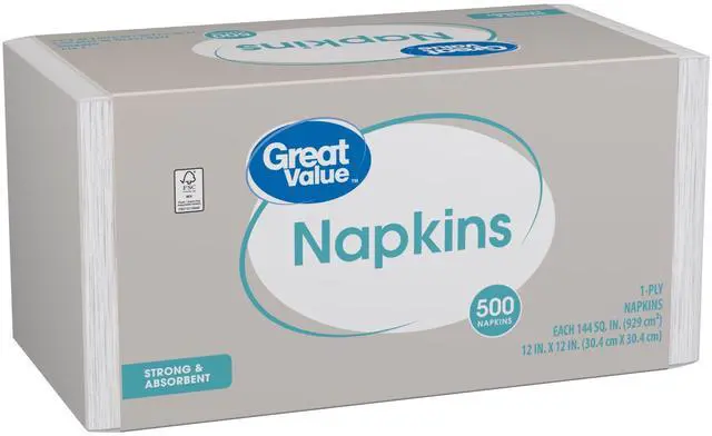 Alt view image 5 of 7 - (4 pack) Great Value White Disposable Paper Napkins, 12 in x 12 in, 500 Count