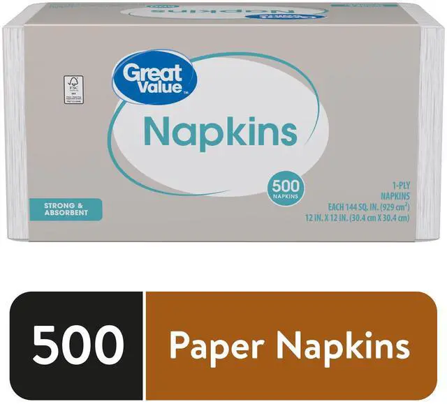 Alt view image 6 of 7 - (4 pack) Great Value White Disposable Paper Napkins, 12 in x 12 in, 500 Count