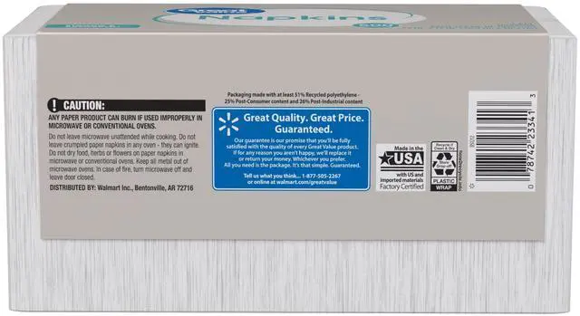 Alt view image 7 of 7 - (4 pack) Great Value White Disposable Paper Napkins, 12 in x 12 in, 500 Count