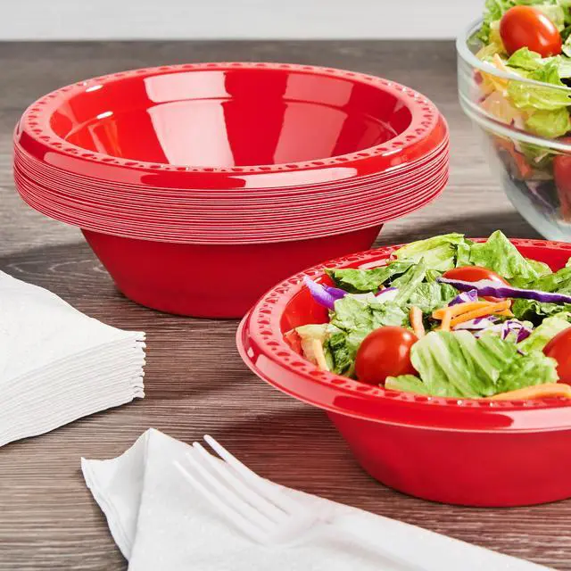 Alt view image 5 of 6 - (3 pack) Great Value Everyday Disposable Plastic Bowls, Red, 20 oz, 25 Count