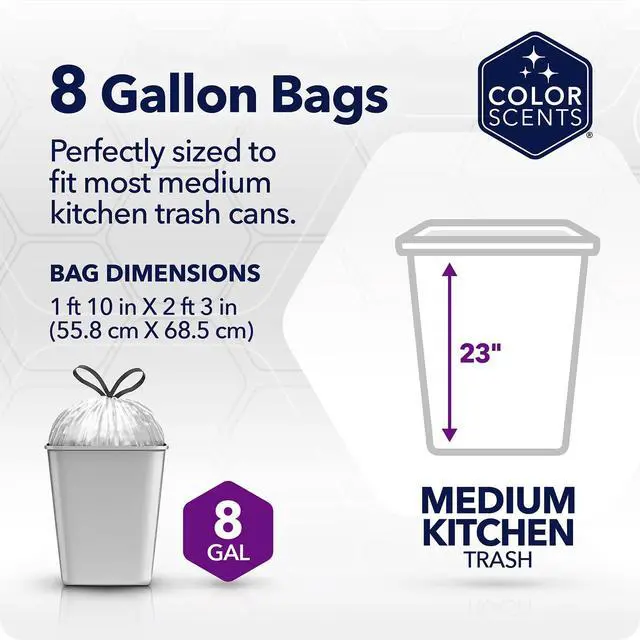 Alt view image 6 of 6 - Color Scents Medium Drawstring Trash Bags with Simply Clean Scent, 8-Gallon, 40 Count, Microban Protection