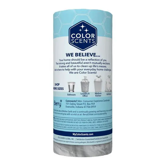 Alt view image 3 of 6 - Color Scents Medium Drawstring Trash Bags with Simply Clean Scent, 8-Gallon, 40 Count, Microban Protection