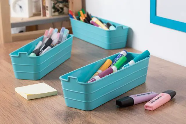 Alt view image 3 of 7 - (2 pack) Mainstays 3-Pack Flexible Plastic Drawer Organizer Bins, Green, 10.4 in x 3.2 in x 2.9 in