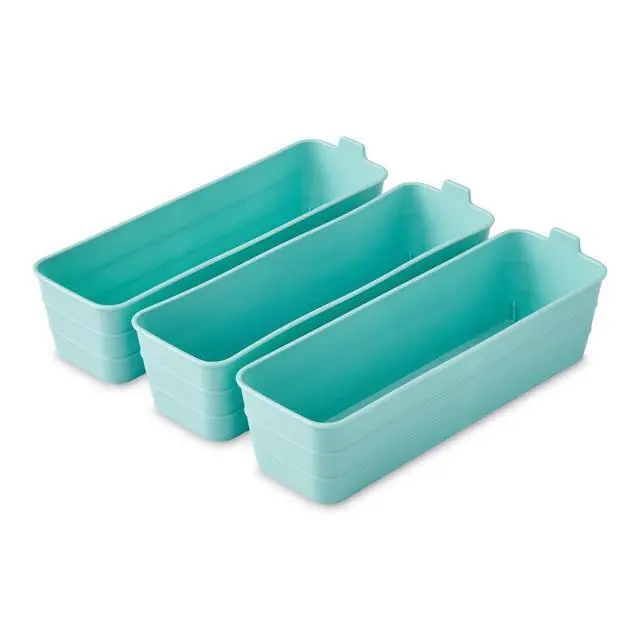 Alt view image 5 of 7 - (2 pack) Mainstays 3-Pack Flexible Plastic Drawer Organizer Bins, Green, 10.4 in x 3.2 in x 2.9 in