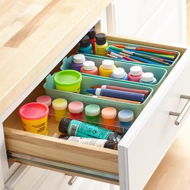 Alt view image 2 of 7 - (2 pack) Mainstays 3-Pack Flexible Plastic Drawer Organizer Bins, Green, 10.4 in x 3.2 in x 2.9 in