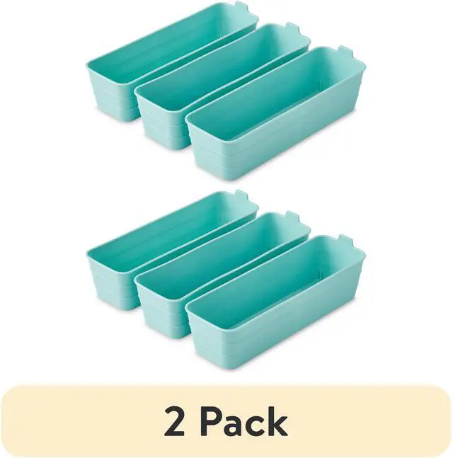 Main image of (2 pack) Mainstays 3-Pack Flexible Plastic Drawer Organizer Bins, Green, 10.4 in x 3.2 in x 2.9 in