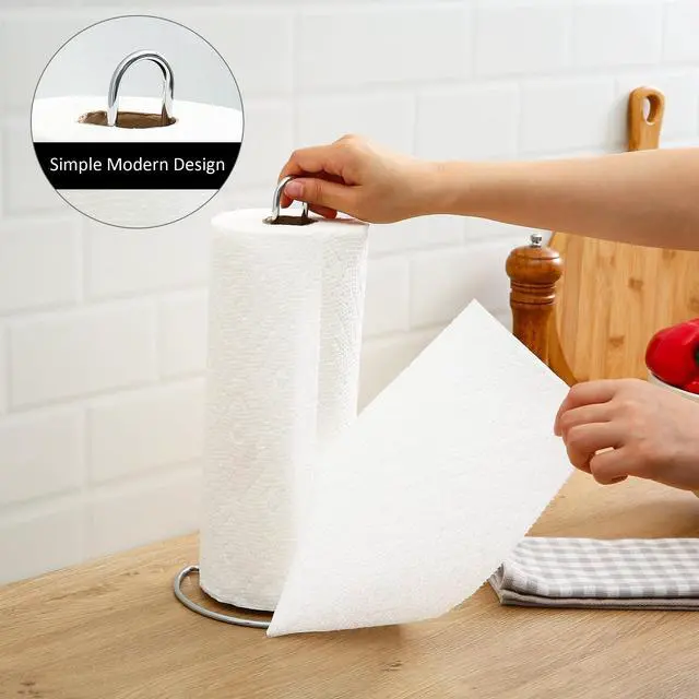 Alt view image 5 of 6 - Mainstays Countertop Paper Towel Holder Stand, Silver Metal Kitchen Paper Towel Roll Holder and Dispenser for Kitchen Counter Storage