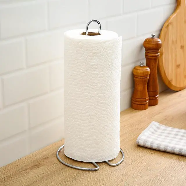 Alt view image 3 of 6 - Mainstays Countertop Paper Towel Holder Stand, Silver Metal Kitchen Paper Towel Roll Holder and Dispenser for Kitchen Counter Storage
