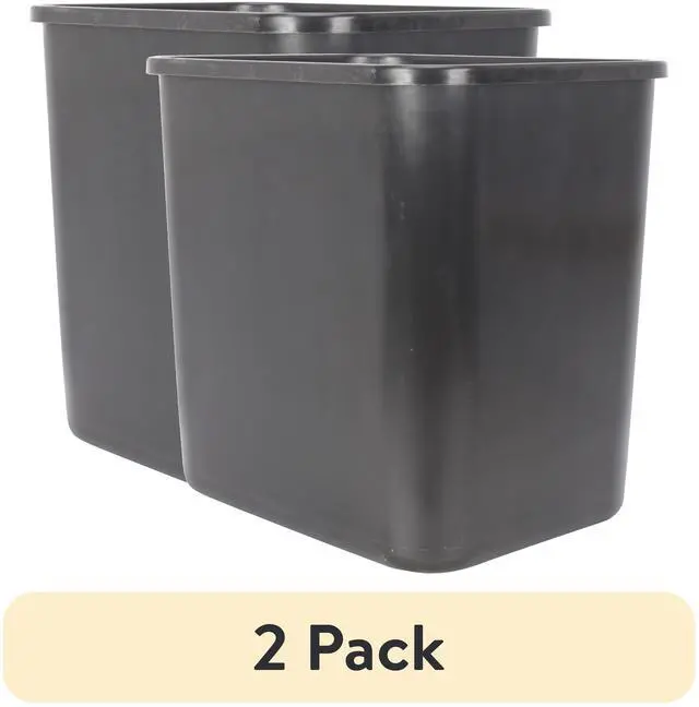 Main image of (2 pack) Mainstays Bathroom Trash Can, 3 Gallon Plastic Open Top Garbage Bucket Bin, Black