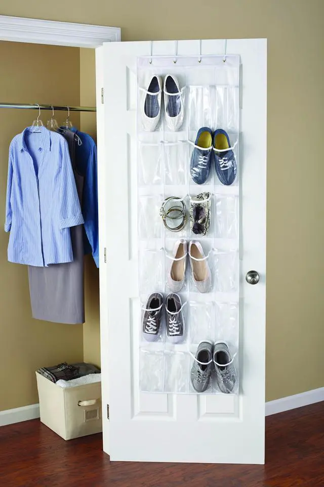 Alt view image 6 of 7 - Mainstays 24 Pocket Clear Over the Door Non Woven Closet Shoe Organizer Shelf - Arctic White