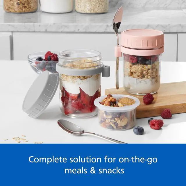 Alt view image 3 of 5 - Mainstays Portable Overnight Oats Food Jar and Parfait Container Set, Glass, 16 oz, 2 Count