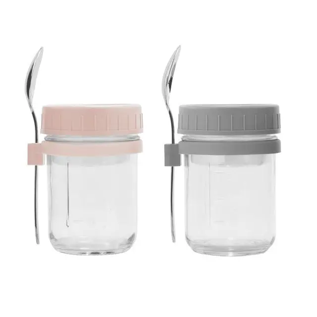 Alt view image 5 of 5 - Mainstays Portable Overnight Oats Food Jar and Parfait Container Set, Glass, 16 oz, 2 Count