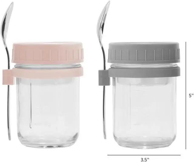 Main image of Mainstays Portable Overnight Oats Food Jar and Parfait Container Set, Glass, 16 oz, 2 Count