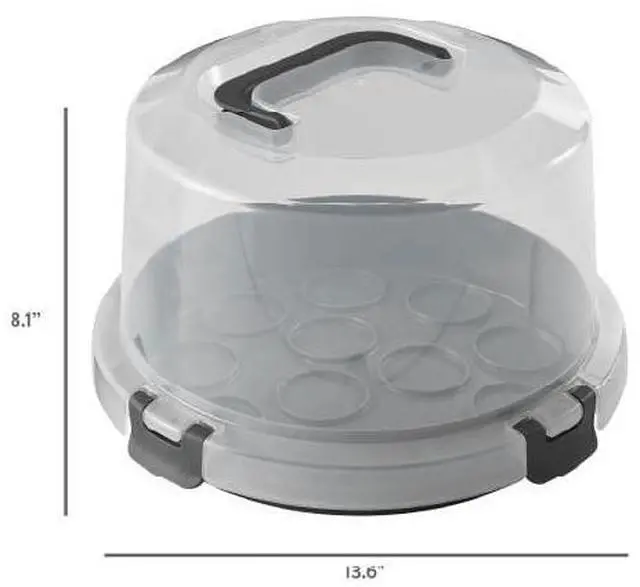 Alt view image 5 of 6 - Mainstays Cake & Cupcake Carrier with Flippable Base, Lid, Handle and Clasps, Gray Plastic