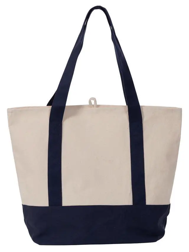 Alt view image 6 of 6 - (2 pack) Planet E Deluxe Reusable Canvas Shopping Bag, Large Grocery Tote Bag, Navy/Beige
