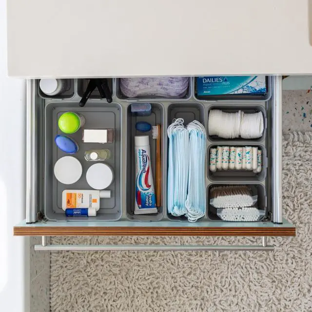 Alt view image 2 of 6 - (2 pack) Mainstays 2-Pack Flexible Drawer Storage Organizer Bins, Plastic Drawer Organizer Containers for Kitchen Drawer, Desk Drawer and Bathroom Drawer Organization, Gray