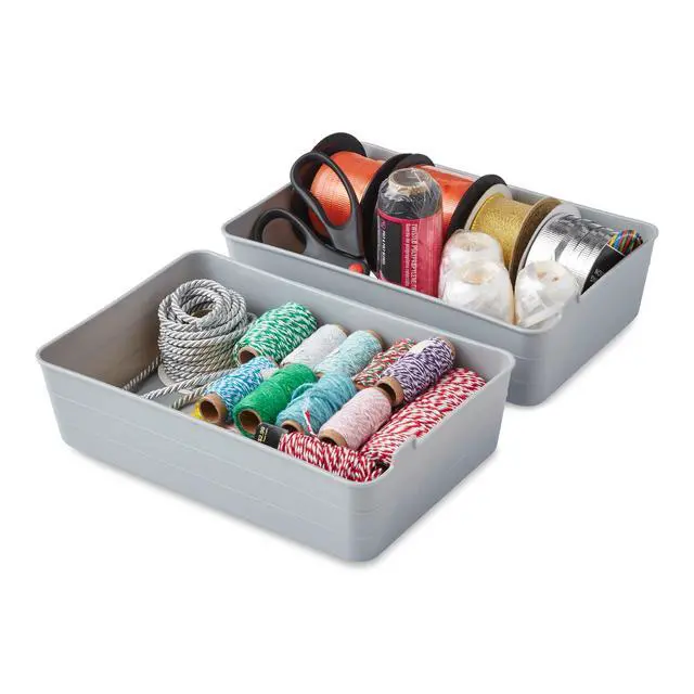 Alt view image 3 of 6 - (2 pack) Mainstays 2-Pack Flexible Drawer Storage Organizer Bins, Plastic Drawer Organizer Containers for Kitchen Drawer, Desk Drawer and Bathroom Drawer Organization, Gray