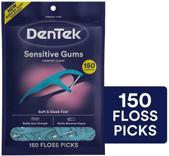 Main image of DenTek Comfort Clean Sensitive Gums Floss Picks, Soft & Sleek Ribbon Floss, 150 Count