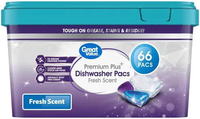 Main image of Great Value Premium Plus Dishwasher Pacs, Fresh Scent, 66 Count