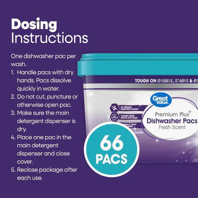 Alt view image 2 of 7 - Great Value Premium Plus Dishwasher Pacs, Fresh Scent, 66 Count