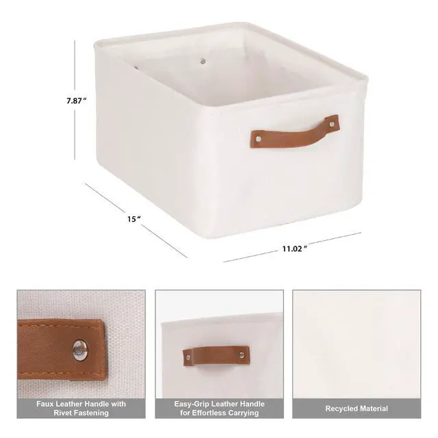 Alt view image 3 of 6 - Mainstays Rectangular Canvas Decorative Storage Basket with Polyurethane Handles, Natural, 15 in x 11.02 in x 7.87 in
