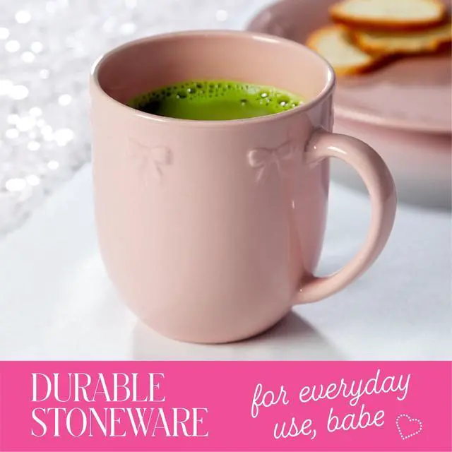Alt view image 5 of 6 - Paris Hilton London Collection Stoneware Bow Mug, Embossed Bow Detailing, Microwave & Dishwasher Safe, 16-Ounce, Blush Pink