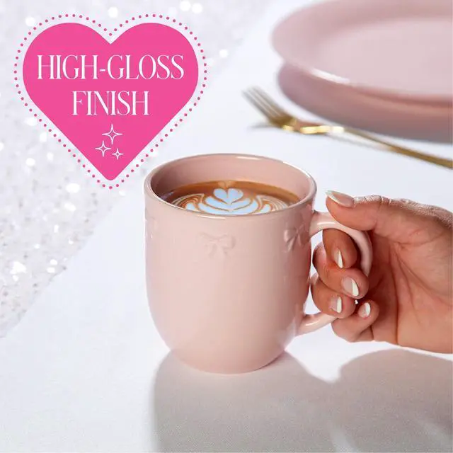 Alt view image 2 of 6 - Paris Hilton London Collection Stoneware Bow Mug, Embossed Bow Detailing, Microwave & Dishwasher Safe, 16-Ounce, Blush Pink