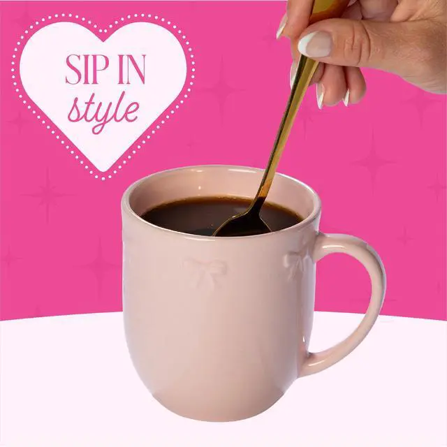 Alt view image 3 of 6 - Paris Hilton London Collection Stoneware Bow Mug, Embossed Bow Detailing, Microwave & Dishwasher Safe, 16-Ounce, Blush Pink