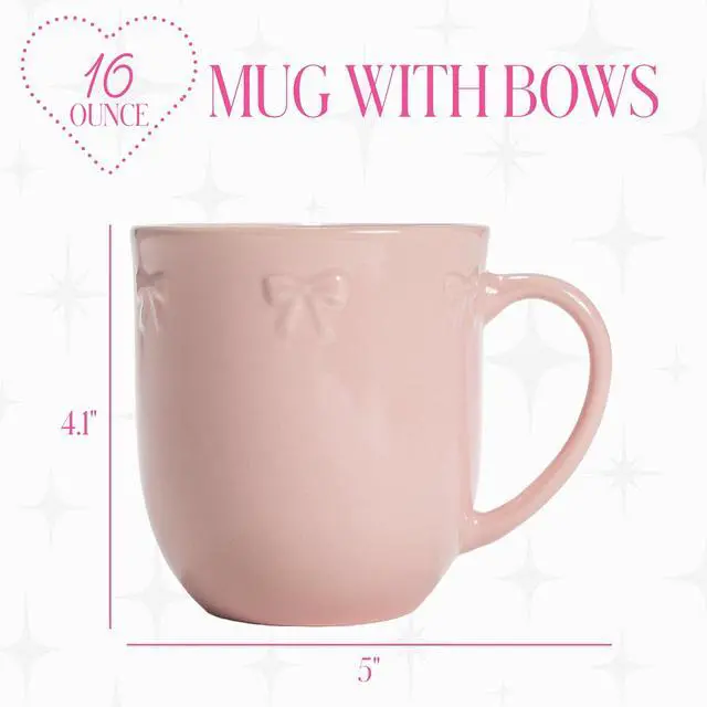 Alt view image 4 of 6 - Paris Hilton London Collection Stoneware Bow Mug, Embossed Bow Detailing, Microwave & Dishwasher Safe, 16-Ounce, Blush Pink