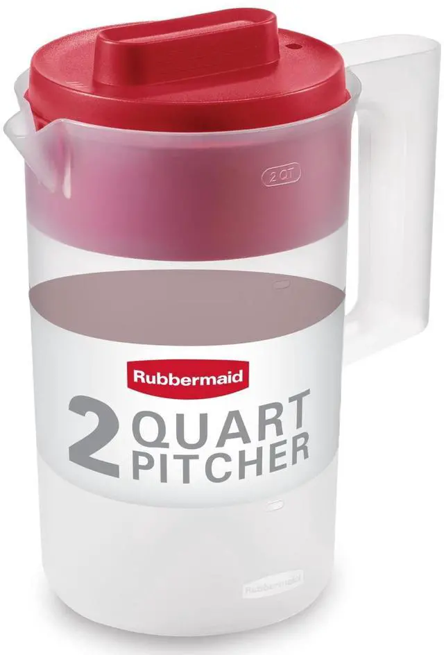 Alt view image 2 of 7 - (2 pack) Rubbermaid Plastic Pitcher, Clear/Red, 2 Quart