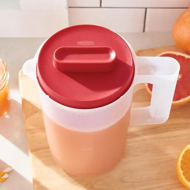 Alt view image 5 of 7 - (2 pack) Rubbermaid Plastic Pitcher, Clear/Red, 2 Quart