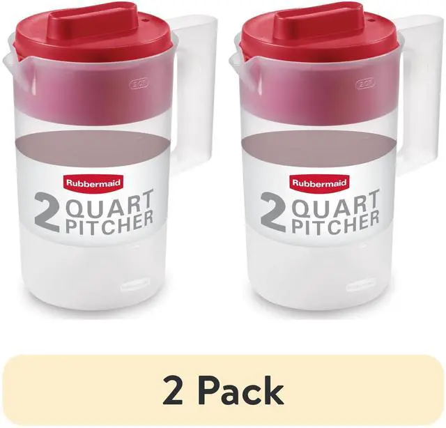 Main image of (2 pack) Rubbermaid Plastic Pitcher, Clear/Red, 2 Quart