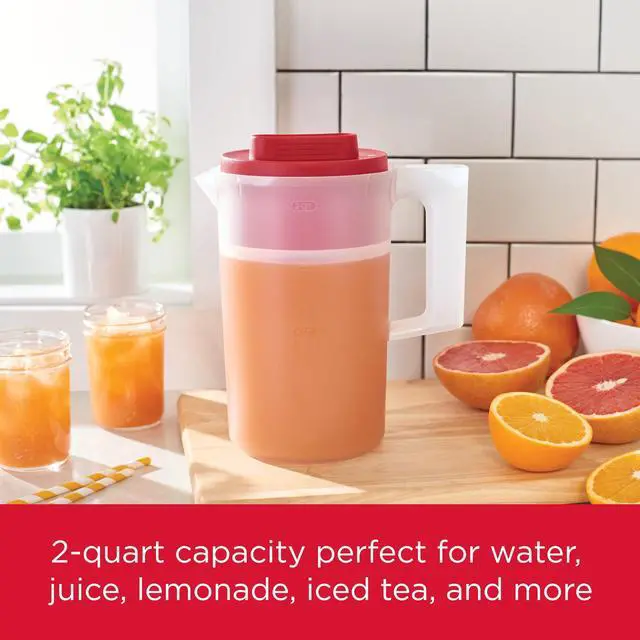Alt view image 3 of 7 - (2 pack) Rubbermaid Plastic Pitcher, Clear/Red, 2 Quart