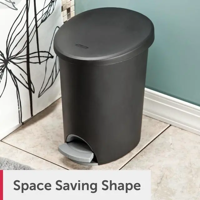 Alt view image 2 of 7 - Sterilite Small Bathroom Trash Can, 2.6 Gallon Plastic Garbage Bucket Bin with Step Lid, Black