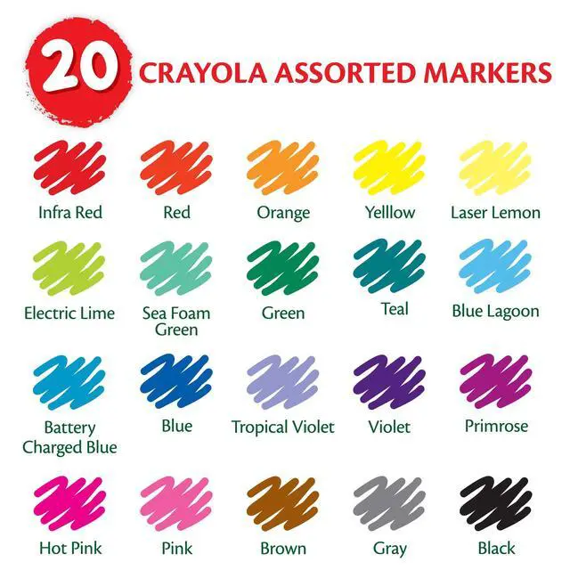 Alt view image 5 of 7 - Crayola Broad Line Markers, 20 Ct Classic Colors, School Supplies for Teachers and Kids, Classroom Supplies