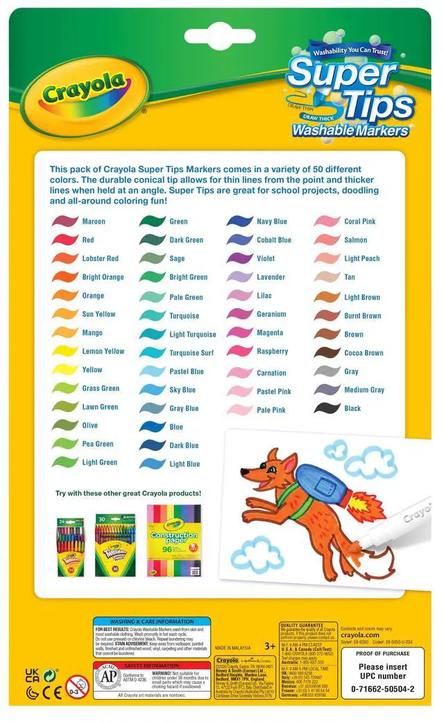 Alt view image 7 of 7 - Crayola Super Tips Washable Markers for Kids, 50 Ct, Back to School Supplies, Arts and Crafts, Classroom Must Haves, Coloring Gifts for Teachers and Kids, Ages 3+