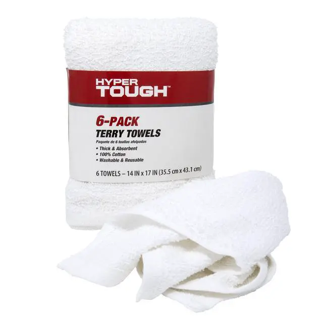Alt view image 4 of 6 - Hyper Tough Terry Towels, 100% Cotton, 14 in x 17 in, White, 6-Pack