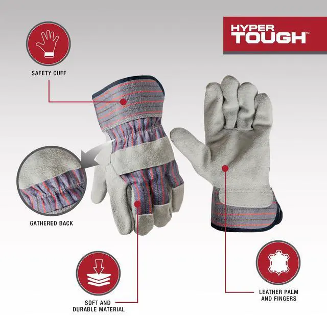 Alt view image 5 of 6 - Hyper Tough Leather Palm Multi-Use Work Gloves, Large, Glacier Gray, 1 Pair