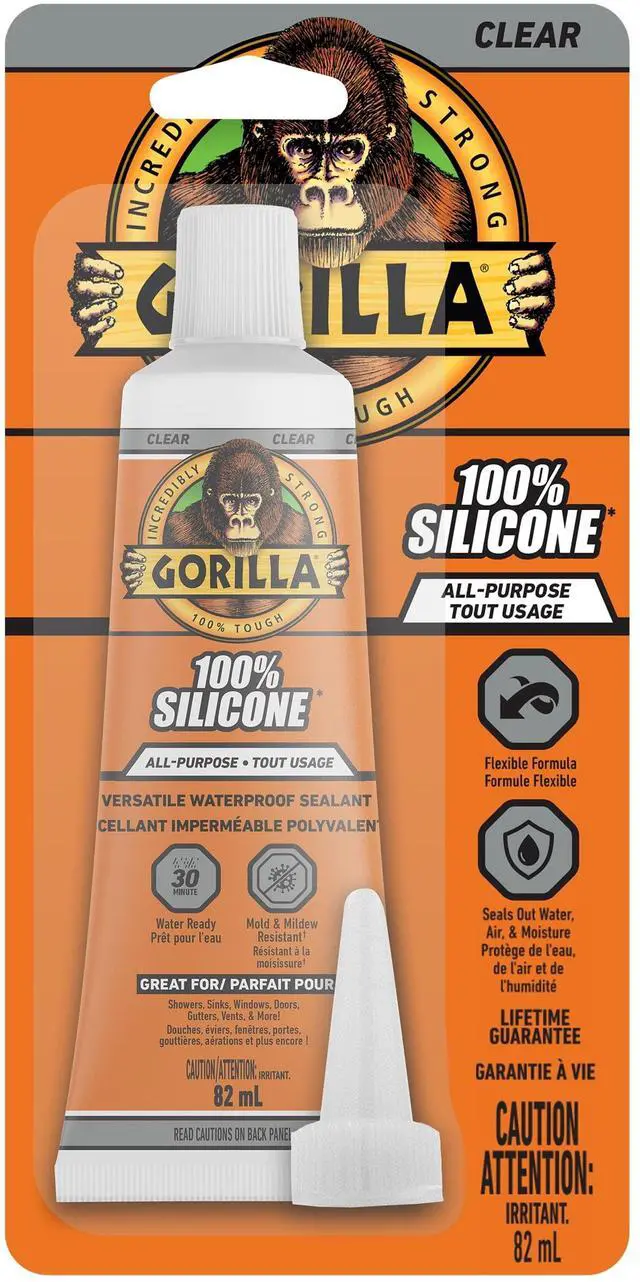 Alt view image 6 of 6 - Gorilla Waterproof Caulk & Seal Silicone Sealant, 2.8oz Squeeze Tube - Clear Caulking Sealant for Kitchen, Window, Bath, Marine, Door and More