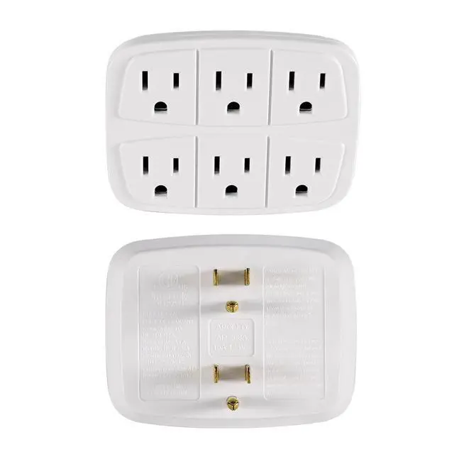 Alt view image 4 of 7 - Hyper Tough 6 Outlet Grounded Wall Tap, 15 Amps, White